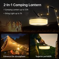 Camping String Lights 2Pack 33Ft 7 Modes Ipx4 Waterproof Rechargeable Led 25S Rapid Recovery For Outdoor Tent Hiking A