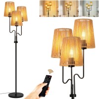 Qiyizm Boho Floor Lamp For Living Room Rattan Floor Lamps With Remote Dimmable Flower Standing Lamp Tree 3 Light Tall Lamp Farmh