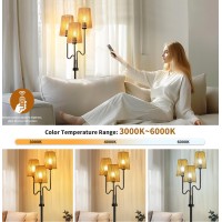 Qiyizm Boho Floor Lamp For Living Room Rattan Floor Lamps With Remote Dimmable Flower Standing Lamp Tree 3 Light Tall Lamp Farmh