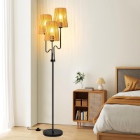 Qiyizm Boho Floor Lamp For Living Room Rattan Floor Lamps With Remote Dimmable Flower Standing Lamp Tree 3 Light Tall Lamp Farmh