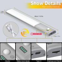 Under Cabinet Lights 40 Led Motion Sensor Cabinet Light 3 Color Temps 2 Packs Dimmable Under Cabinet Lighting 2500Mah Rechargea