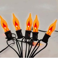 Romasaty C18 Halloween Flicker Flame String Lights 10Ft Flickering Flame Shaped Bulb Dances With A Flickering Clear Orange Glow