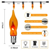 Romasaty C18 Halloween Flicker Flame String Lights 10Ft Flickering Flame Shaped Bulb Dances With A Flickering Clear Orange Glow