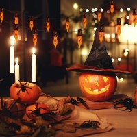 Romasaty C18 Halloween Flicker Flame String Lights 10Ft Flickering Flame Shaped Bulb Dances With A Flickering Clear Orange Glow