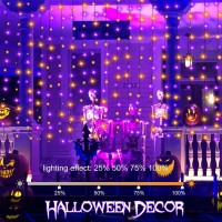 Dealbeta Purple Orange Curtain Lights Battery Operated Halloween 300 Led Hanging Curtain Lights With Remote 8 Modes Timer For We