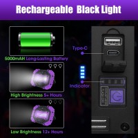 Roperry 2 Pack Rechargeable Black Light 5000Mah Cordless Battery Powered Magnetic Portable Led Blacklight 395Nm Ultraviolet Fl