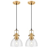 Audickic Pendant Lights Kitchen Island 2 Pack 75 Farmhouse Pendant Lighting With Clear Seeded Glass Shade Vintage Hanging L