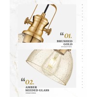 Audickic Pendant Lights Kitchen Island 75 Farmhouse Pendant Lighting With Amber Seeded Glass Shade Vintage Hanging Light Fi