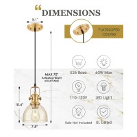 Audickic Pendant Lights Kitchen Island 75 Farmhouse Pendant Lighting With Amber Seeded Glass Shade Vintage Hanging Light Fi