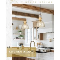 Audickic Pendant Lights Kitchen Island 75 Farmhouse Pendant Lighting With Amber Seeded Glass Shade Vintage Hanging Light Fi