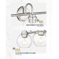 Audickic Bathroom Light Fixtures 3Light Brushed Nickel Vanity Lights Over Mirror With Globe Clear Glass Modern Vanity Lightin