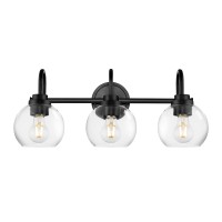 Audickic Bathroom Light Fixtures 3Light Matte Black Vanity Lights With Globe Clear Glass Modern Vanity Lighting Fixtures Over