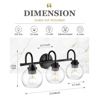 Audickic Bathroom Light Fixtures 3Light Matte Black Vanity Lights With Globe Clear Glass Modern Vanity Lighting Fixtures Over