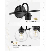 Audickic Bathroom Light Fixtures 3Light Matte Black Vanity Lights With Globe Clear Glass Modern Vanity Lighting Fixtures Over