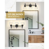 Audickic Bathroom Light Fixtures 3Light Matte Black Vanity Lights With Globe Clear Glass Modern Vanity Lighting Fixtures Over