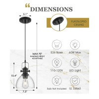 Audickic Black Pendant Lights Kitchen Island 75 Farmhouse Pendant Lighting With Clear Seeded Glass Shade Vintage Hanging Li