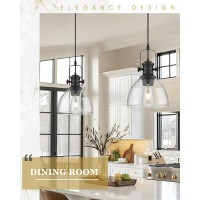 Audickic Black Pendant Lights Kitchen Island 75 Farmhouse Pendant Lighting With Clear Seeded Glass Shade Vintage Hanging Li