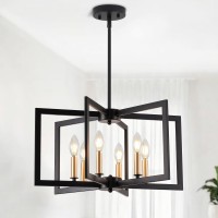 Miaybph Black Chandelier Dining Room Light Fixture Geometric Metal Modern Industrial Chandelier Lighting For Farmhouse Living R