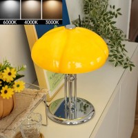 Mixl Bauhaus Mushroom Table Lamp With Orange Glass Lampshade Mid Century Modern Led Caramel Dimmable Night Lamps For Bedroom Li