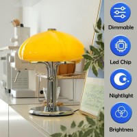 Mixl Bauhaus Mushroom Table Lamp With Orange Glass Lampshade Mid Century Modern Led Caramel Dimmable Night Lamps For Bedroom Li