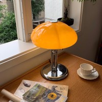 Mixl Bauhaus Mushroom Table Lamp With Orange Glass Lampshade Mid Century Modern Led Caramel Dimmable Night Lamps For Bedroom Li