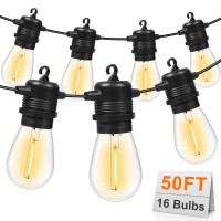 Gvvoohome 50Ft Led Outdoor String Lights With 16 Shatterproof Waterproof S14 Replaceable Bulbs1 Spare 2700K Commercial Grade