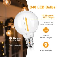 Gvvoohome Outdoor String Lights Led Patio Hanging Lights With Waterproof G40 Globe Plastic Bulbs For Outside Backyard Porch Gar