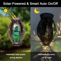 Ouisjyer Solar Lanterns Outdoor Frog And Lotus Leaf Solar Powered Led Glass Lights Waterproof Stained Glass Metal Solar Lanterm