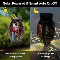 Ouisjyer Solar Lanterns Outdoor Hummingbird Solar Lanterns Stained Glass Metal Hanging Solar Light Decorative Waterproof Tabl