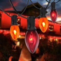 Halloween Decorations Lights Outdoor 25Ft C7 Halloween Orange Purple String Lights With 25 Flickering Flame Bulbs Connectable