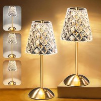 Azcooks 2 Pack Table Lamp 3 Color Dimmable Gold Lamp Rechargeable Led Lamp Diamond Crystal Lamp Cordless Lamp Touch Lamp Small