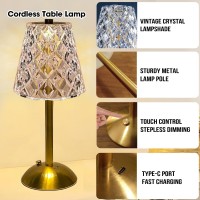 Azcooks 2 Pack Table Lamp 3 Color Dimmable Gold Lamp Rechargeable Led Lamp Diamond Crystal Lamp Cordless Lamp Touch Lamp Small