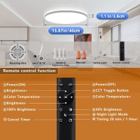 Litren 16 Inch Flush Mount Ceiling Light With Remote Timer Backlight Night Light Hardwired 36W 3700Lm Modern Ceiling Lamp Dimm