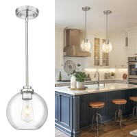 Jazava Globe Pendant Light Fixture 8 Modern Brushed Nickel Hanging Light With Clear Glass For Kitchen Island Dining Room Bedr