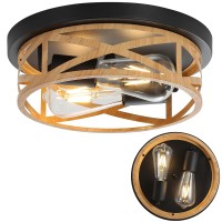 Sewterolyn Wood Grain Flush Mount Ceiling Light Fixture 2Light Industrial Farmhouse Ceiling Light Fixture Wood Finish Light Fix