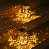 Fabuday Butterfly Outdoor Solar Lantern Waterproof 2 Pack Hanging Solar Power Lights Led For Outside Garden Decor For Patio