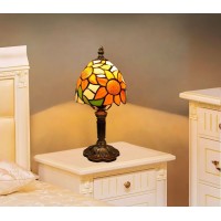 Tiffany Style Table Lamp Sunflower Stained Glass Lamp 6 Inch Small Antique Bedside Lamp For Bedroom Living Room Home Included D