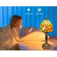 Tiffany Style Table Lamp Sunflower Stained Glass Lamp 6 Inch Small Antique Bedside Lamp For Bedroom Living Room Home Included D