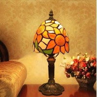 Tiffany Style Table Lamp Sunflower Stained Glass Lamp 6 Inch Small Antique Bedside Lamp For Bedroom Living Room Home Included D