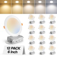 Mailcos 12 Pack 6 Inch 5Cct Ultrathin Led Recessed Ceiling Light With Junction Box 2700K5000K Selectable 1050Lm High Brightn