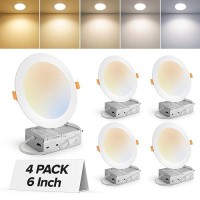 Mailcos 4 Pack 6 Inch 5Cct Ultrathin Led Recessed Ceiling Light With Junction Box 2700K5000K Selectable 1050Lm High Brightne