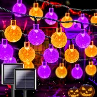 Lorryte 2Pack 100 Led 64Ft Purple And Orange Solar Halloween Lights Outdoor Waterproof Solar Globe String Lights With 8 Lighti