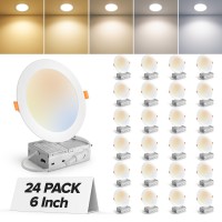 Mailcos 24 Pack 6 Inch 5Cct Ultrathin Led Recessed Ceiling Light With Junction Box 2700K5000K Selectable 1050Lm High Brightn