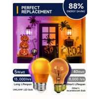 Unilamp Led Orange Purple Light Bulbs For Outdoor Indoor Halloween Decoration 5W 40W Replacement E26 Colored Light Bulbs Outsi