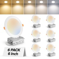 Mailcos 6 Pack 6 Inch 5Cct Ultrathin Led Recessed Ceiling Light With Junction Box 2700K5000K Selectable 1050Lm High Brightne