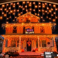 33Ft Orange Halloween Lights Outdoor 400 Led Icicle Lights For Outside Indoor Christmas Lights With Connectable Clear Wire 8 Mo