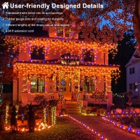 33Ft Orange Halloween Lights Outdoor 400 Led Icicle Lights For Outside Indoor Christmas Lights With Connectable Clear Wire 8 Mo