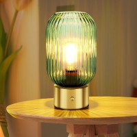 Ledikon Cordless Table Lamp Rechargeable Touch Control Vintage Mid Century Modern Style 3Way Dimmable Battery Operated Green