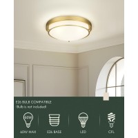 Cargifak 16 Inch Flush Mount Light Fixture 3Light Modern Ceiling Light With Polished Gold Finish For Hallway Kitchen Laundry B