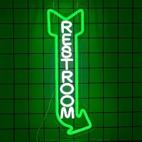 Alkkign Restroom Neon Signs For Wall Decor Toilet Neon Sign Cool White Green Neon Light Up Signs Decoration For Bathroom Hotels